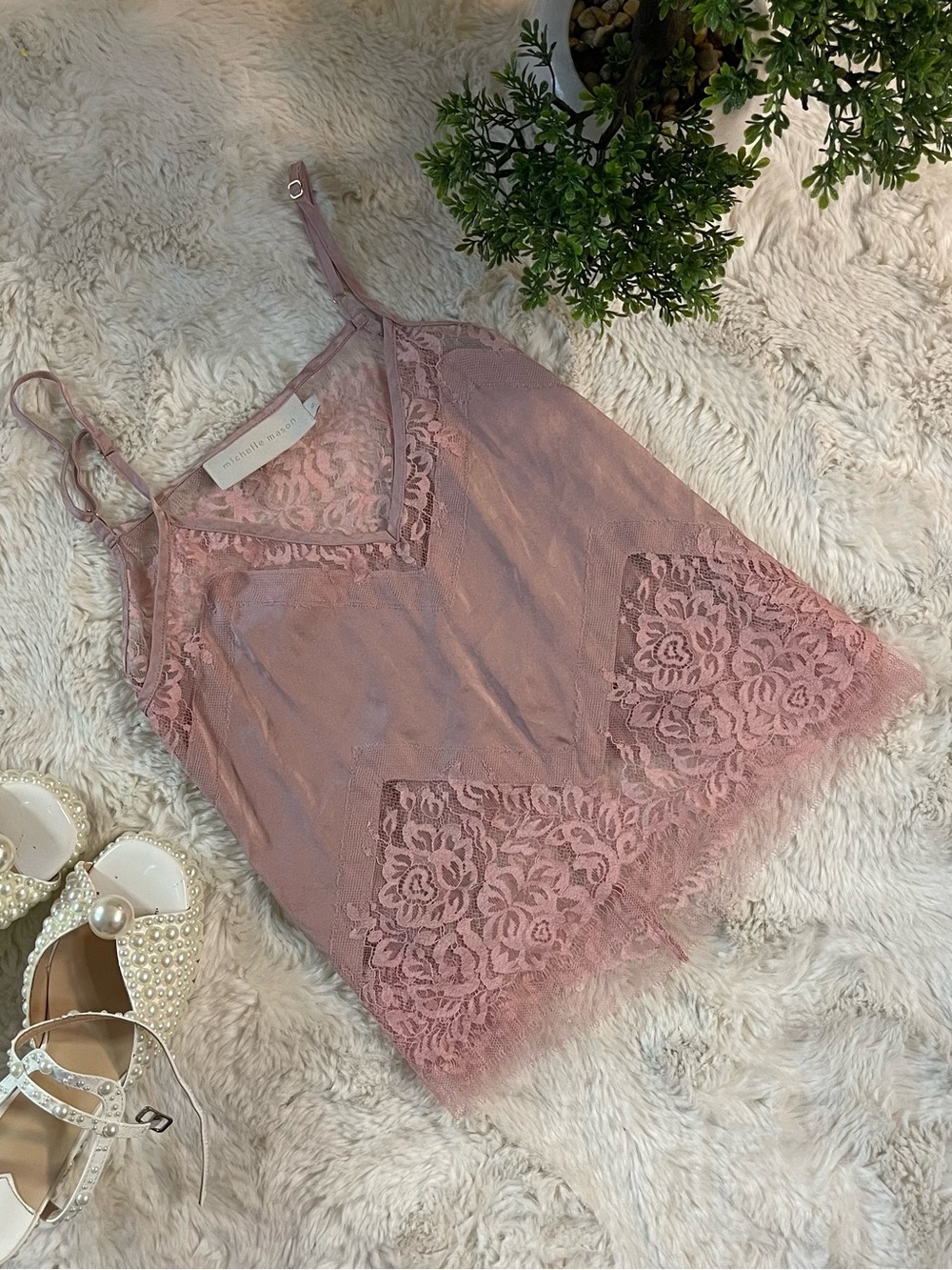 Michelle Mason Silk Lace Camisole Top Dusty Rose Pink Cami Size 6 Luxury REVOLVE